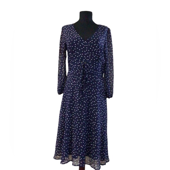 Lulus | Elicia Blue Polka Dot Long Sleeve Dress Size M Midi Length Lined - Picture 11 of 14